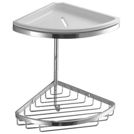 Полочка корзинка COLOMBO DESIGN ANGOLARI B9601 угловая двойная с керамической полкой с крючком цвет хром